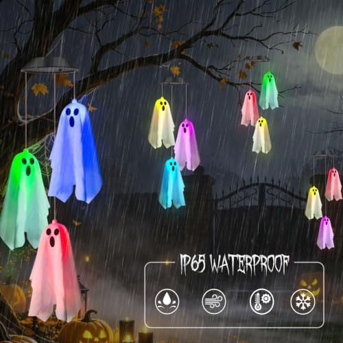 Halloween Decorations Outdoor 2Pack Solar Hanging Ghost Lights
