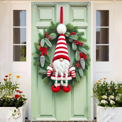 BlissYard Christmas Door Cover Gnome Striped Elf 35x71 Inch Polyester