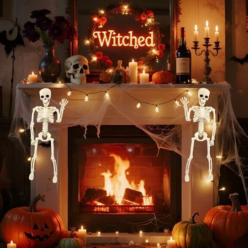 2 PCS 15.7" Posable Halloween Full Body Skeleton Decor with Movable Joints