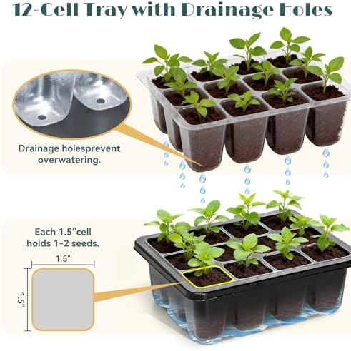 5-Pack Seed Starter Tray Seedling Kits,Plant Starter Kit with Adjustable Humidity Dome and Base Indoor Greenhouse Mini Propagator for Seeds Growing Starting(Blck)