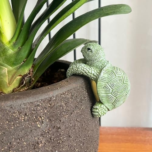 Tortoise Figure Plant Pot Hanger, Turtle Flower Pot Hugger, Resin Tortoise Statue, Funny Pot Huggers for Planters, Cute Climbing Tortoise Flower Pot Hugger, Garden Fence Balcony Patio Yard (GRAY)
