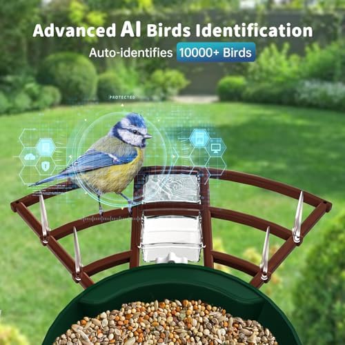 Smart Bird Feeder with Camera Solar Powered & AI Bi rd Identification, 2.4Ghz WiFi Bird feeders for Outdoors, 2K Live Video, Instant Arrival Alerts - Dark red-Green