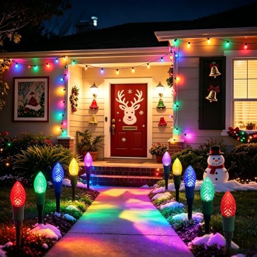 25LED 27Ft C9 Solar Christmas Yard Stake Lights for Outdoor Decorations