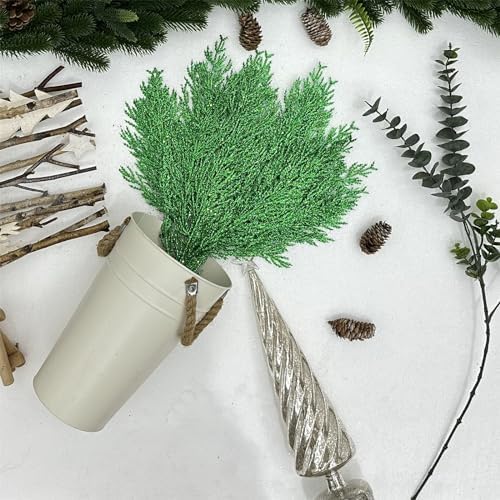 Christmas Glitter Berries Stems 16pcs Artificial Berry Picks for Christmas Tree Ornaments fillers, DIY Xmas Wreath, Crafts, Garland, Holiday, Party, Wedding and Home Decoration (Green)
