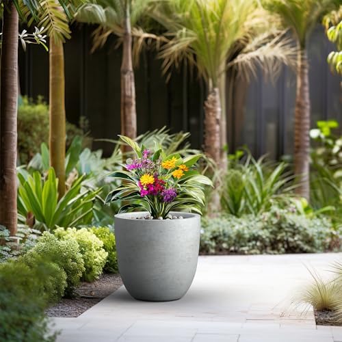 Kante Large Round Bowl Pale Gray Concrete Planter 18" Dia, Outdoor
