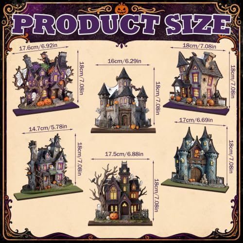 Yuntau 6 Pcs Halloween Wooden Table Decorations Haunted House Table Centerpiece Decor Spooky Ghost Pumpkin Castle Tabletop Signs with Stands, Rustic Tiered Tray Mantel Decor for Halloween Party
