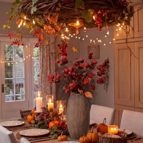 Wavwavw 6 Pcs Artificial Fall Rose Hip Stem 21" Faux Dried Berry Branch