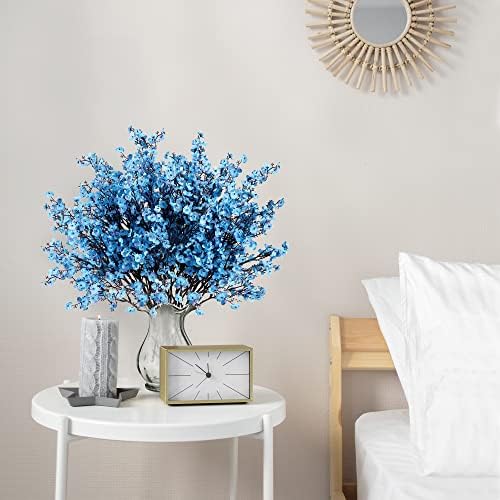 Sggvecsy 6 Pcs Babys Breath Artificial Flowers Gypsophila Bouquets Bulk Real Touch Fake Silk Flowers for Home Wedding DIY Floral Arrangement Kitchen Table Centerpiece Festival Decoration (Blue)