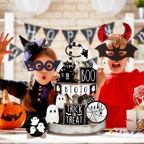 Umigy 15 Pcs Halloween Decor for Home Ghost Tiered Tray Decor Set