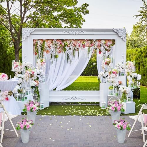 4 PCS 12 Inch Sliver Galvanized Flower Buckets, Metal Flower Vase, Rustic Tall Flower Bucket with Handles for Wedding, Home Décor