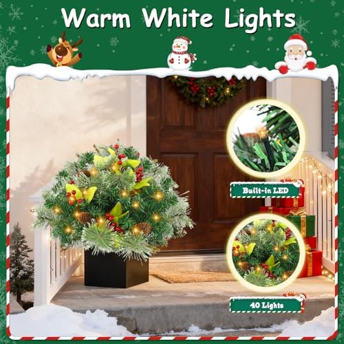 2-Pack 18in Christmas Urn Filler with Timer, 60 Warm White Lights