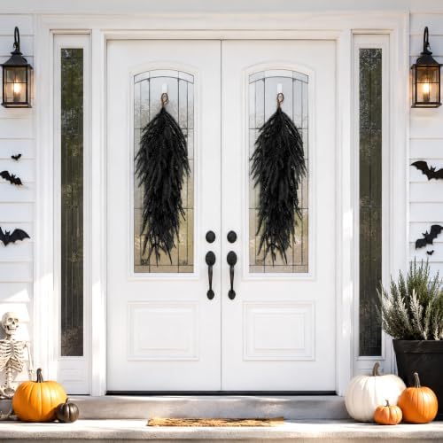 2 Pcs Artificial Halloween Black Teardrop Swag, 28'' Gothic Door Swag