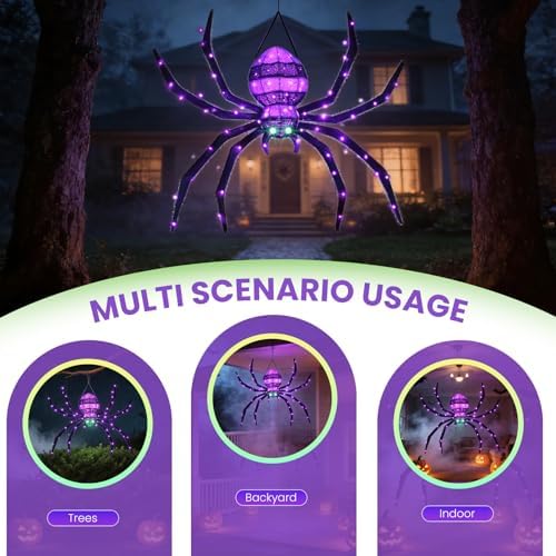 4.2FT Hanging Spider Halloween Decorations Outdoor, 90 LEDs