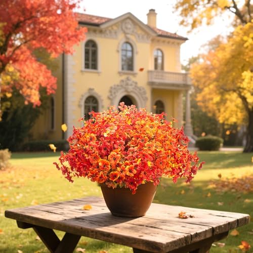 Grunyia 20 Bundles UV Resistant Artificial Fall Flowers Outdoor - Fake Autumn Plants for Thanksgiving Porch, Pumpkin Decor | All-Weather Faux Eucalyptus & Daisy (Fall Mix)