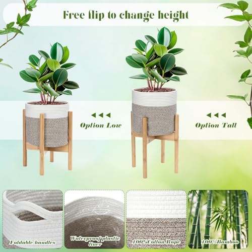Plant Baskets Indoor with Liner, White and Brown, 10 Inch