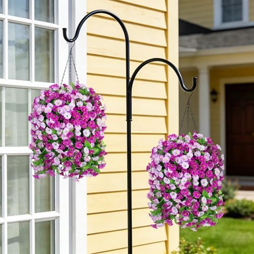Artificial Flowers with Hanging Basket, Outdoor Faux Plants UV Resistant
