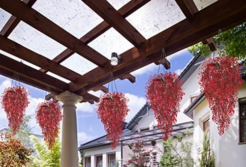 RECUTMS 4Pcs Artificial Fall Hanging Wisteria Plants 31.5In Plastic Red Ivy