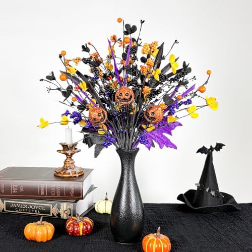 6-Pack Halloween Floral Picks 17" Jack-o'-Lanterns and 3-Color Berry