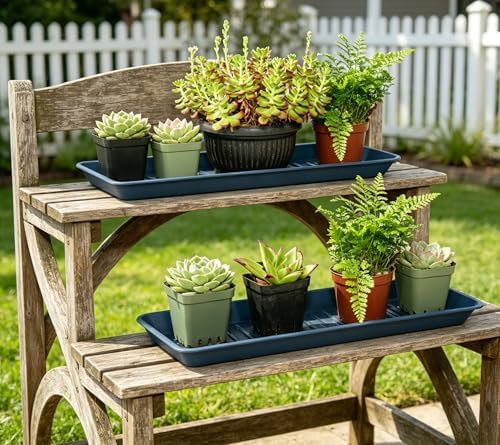 2 Pack Plastic Plant Tray Saucer Rectangular 23 24 Inch, Plant Trays Saucers for Indoor Outdoor, Water Drip Tray for Flower Pot Planter, Windowsill, 8 x 23.6 Inches, Blue