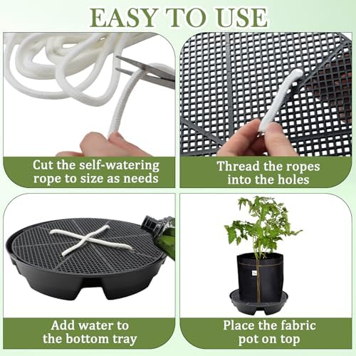 5-Pack 12" Self Watering Pots for Indoor Plants, Plastic Plant Saucer, Bottom Plant Water Catcher Tray, Indoor/Outdoor Greenhouse Garden Auto-Irrigation System for 5 Gallon Fabric Grow Bag