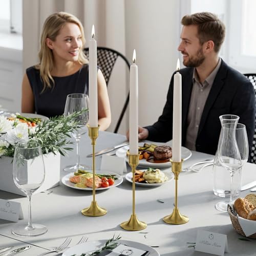 NLBTW Brass Gold Candlestick Holders, Metal Taper Candle Holder, Set of 6
