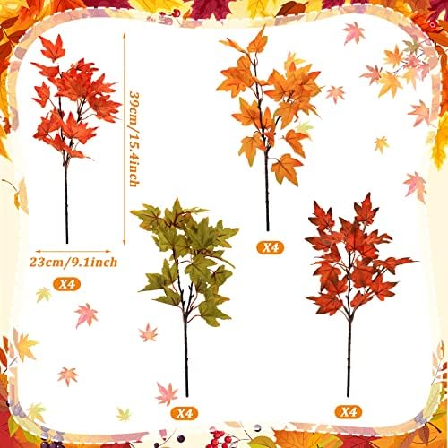 SATINIOR 16 Pcs Fall Maple Leaves Branch Faux Autumn Leaves Stem for Vase