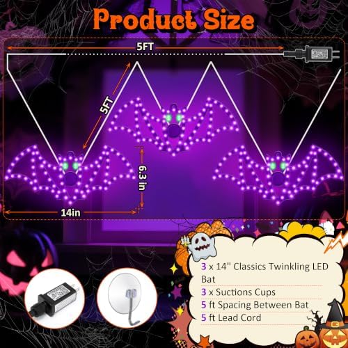 3-Pack 14" Halloween Classics Twinkling LED Bat Window Lights