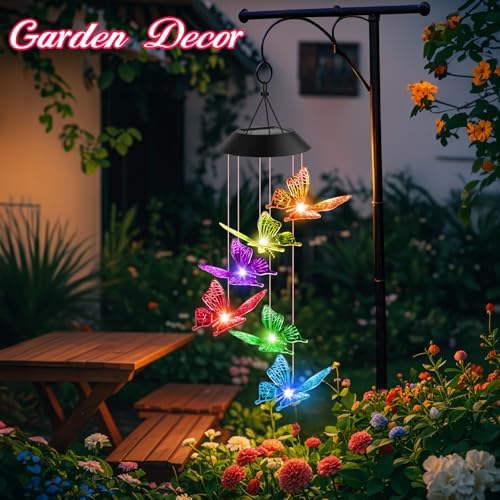 Winzwon Solar Wind Chimes, Christmas Gardening Butterfly Gifts for Women