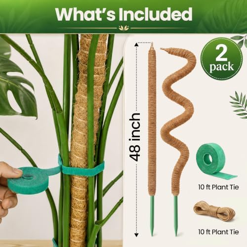 2 Pack 48'' Moss Pole Monstera Plant Support for Climbing Indoor Plants