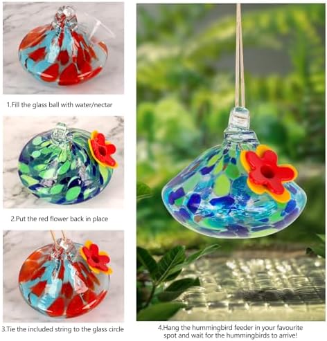 2 Pcs Blown Glass Hummingbird Feeder for Outdoors Hanging