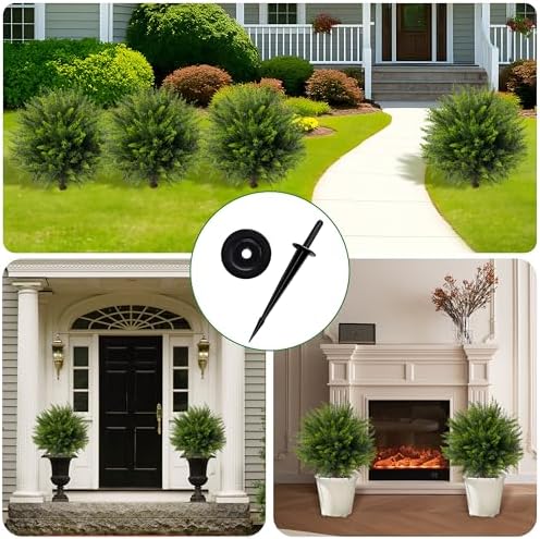 24.5'' Artificial Cedar Topiary Ball Trees, 6 Pack Fake Shrub Bushes