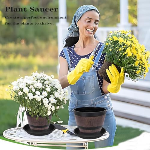 6 Pack Plant Saucer 8 inch, Heavy Duty Plastic Plant Water Tray, Planter Saucers, Flower Pot Tray, Planter Tray, Bird Bath Bowls, Water Trays for Plant Pots 7"/8" (Black)