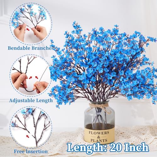 15 Pcs Fake Flowers, Real Touch Babys Breath Artificial Flowers, Blue