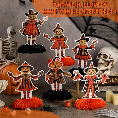 Marspark 6 Pcs Large Vintage Halloween Honeycomb Centerpieces