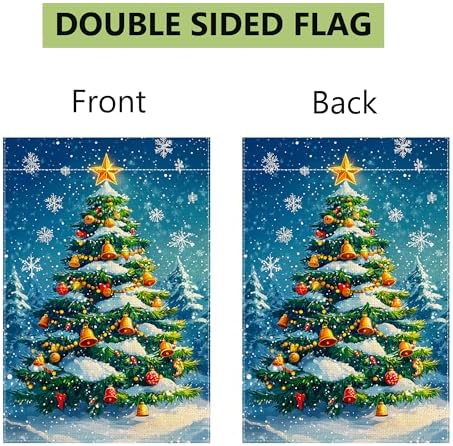 Winter Christmas Tree Garden Flag for Outside, Snowflake Xmas Ball Welcome Christmas Yard Flag 12x18 Inch Double Sided Burlap Holiday Farmhouse Home Decoration Outdoor Flag