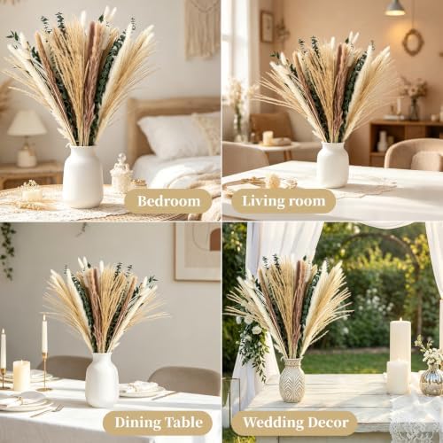 Boho Dried Flower Bouquet with Pampas Grass, Bunny Tail Grass, Reed & Preserved Eucalyptus – Natural Floral Arrangement for Home Decor, Wedding Centerpiece & Vase Filler