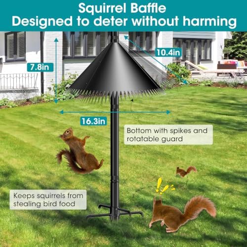 76 Inch Bird Feeder Pole Squirrel Proof, Heavy Duty Bird House Pole, Adjustable Bird Feeder Stand with 3 Shepherds Hooks, Mental Trays, Hummingbird Swing