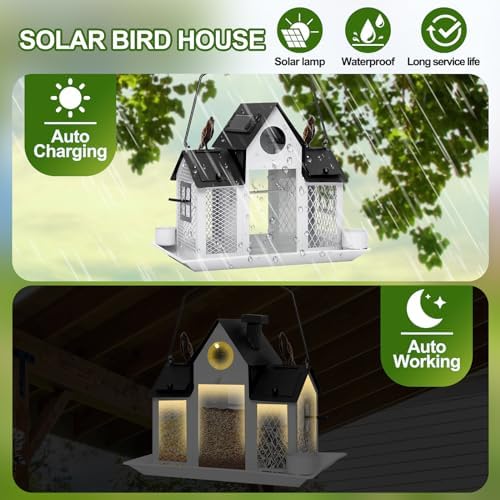 Solar Bird Feeders for Outdoors Hanging, Bird Houses for Outside