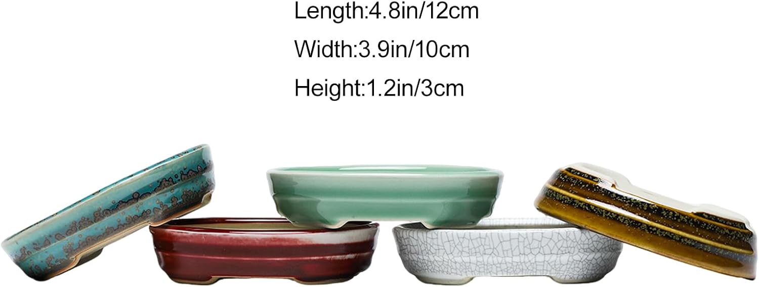 5-Pack Bonsai Pots with Drainage, 5" Shallow Red & White Planters | Glazed ceramic bonsai pot with drainage hole, small