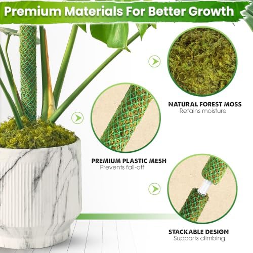 DUSPRO 1 Pack 22" Pre-Made Green Stackable Mesh Moss Pole for Plants