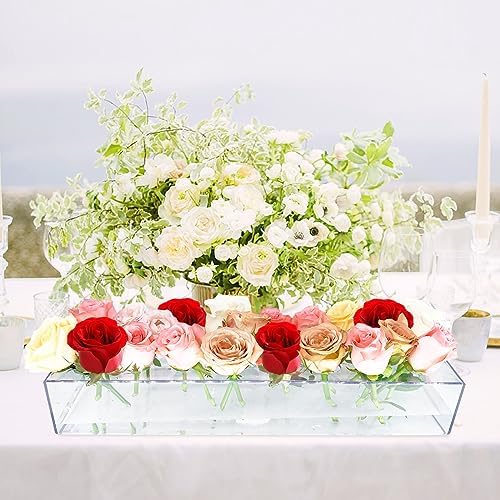 2Pack Clear Acrylic Flower Vase Rectangular, 15.7 Inches 32 Holes