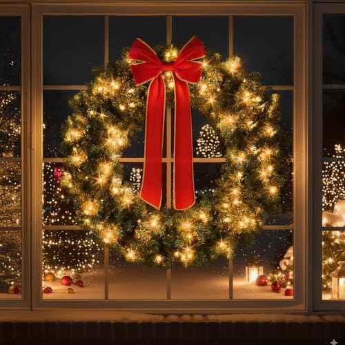 VINGLI 48 Inch Christmas Wreath Dual Color Fence, Party Decor, Plug-in LED