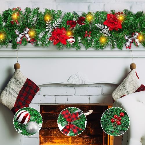 Christmas Garland with Lights, Pre-lit 9ft Christmas Decorations