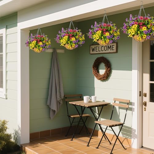 Artificial Hanging Flowers, UV Resistant, 12 Bundles, 4 Colors