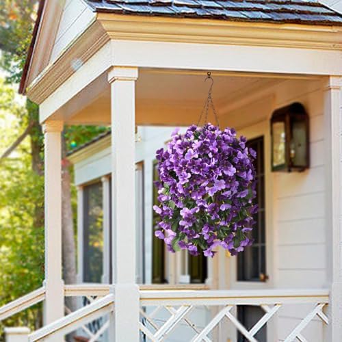 INQCMY Fake Flowers with Hanging Basket Realistic Artificial Begonias
