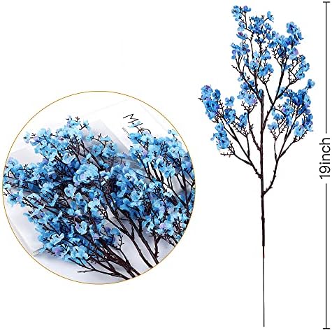 Sggvecsy 6 Pcs Babys Breath Artificial Flowers Gypsophila Bouquets Bulk Real Touch Fake Silk Flowers for Home Wedding DIY Floral Arrangement Kitchen Table Centerpiece Festival Decoration (Blue)