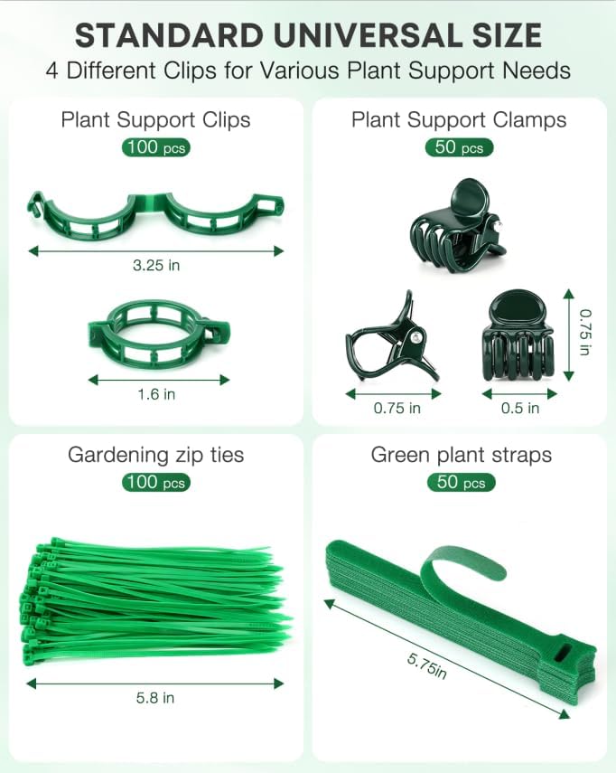 300Pcs Green Tomato Clips,Plastic Trellis Clips,Reusable Plant Support Clips for Tomatoes,Cucumbers,and Vines,Garden Supplies for Vertical Growing