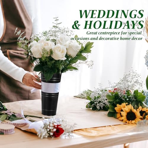9 Inch High Galvanized Bucket Vase w/Handle 6Pcs White Metal Vases