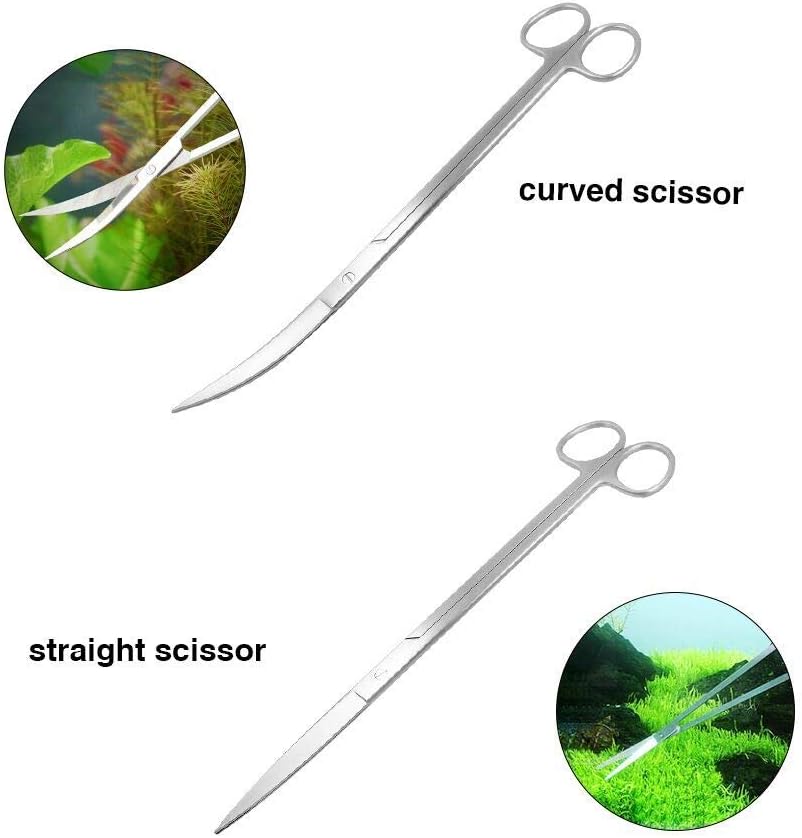 Aquascaping Tools 7 in 1 Kit Aquarium Plant Scissors Tools Set Curved & Waved Scissor Tweezers Spatula Stainless Steel