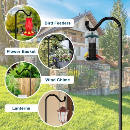 Gtongoko Tall Shepherds Hook for Outdoor, 108 Inch Bird Feeder Pole with 7 Prongs Base, 3/4 Inch Thick Heavy Duty Adjustable Garden Hook for Hanging Plant, Lantern, Hummingbird Feeder, 1 Pack